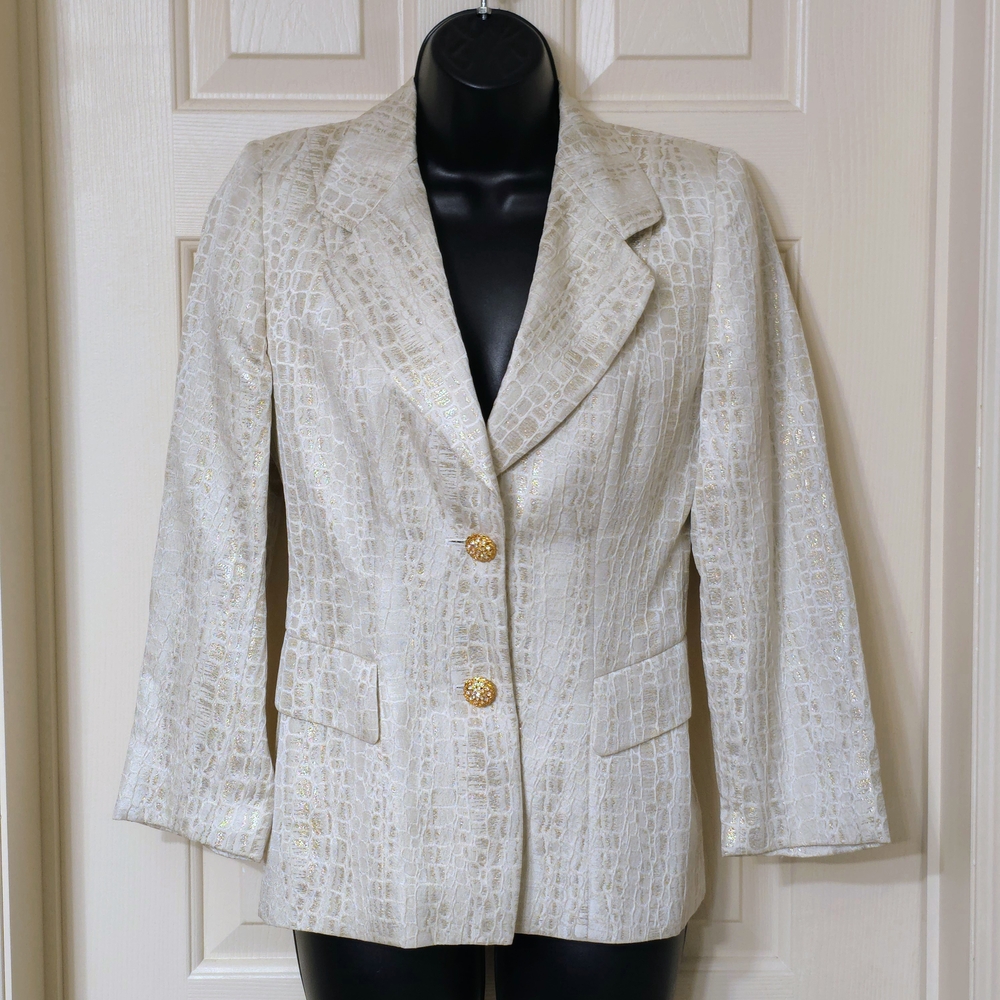 Escada Couture Vintage 90s Silk-Lurex Croc Embossed Blazer Jacket - Size 34/US 4